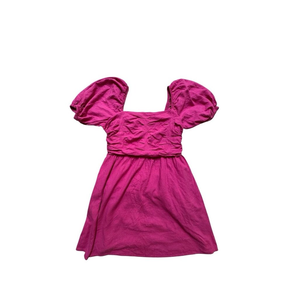 New York & Company Pink Linen Blend Puff Sleeve Mini Dress Womens L